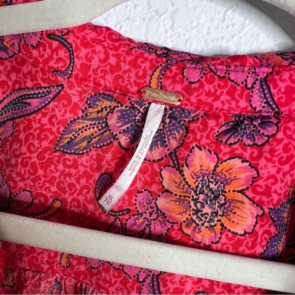 Free People Top Women XL Blouse Floral I Got You Crop Long Sleeve Ruched EE - Picture 3 of 8